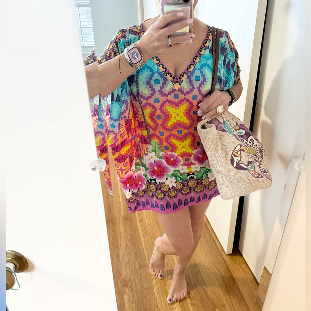 Nanette Lepore Vibrant Floral Boho Swim Cover-Up Tunic | Resort Caftan - Picture 3 of 12